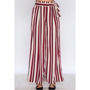 Burgundy striped high waist wide leg pants